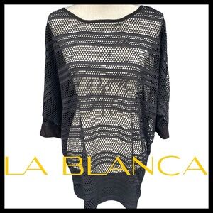 La Blanca Black Mesh Scoop Neck Dolman Short Sleeve Cover Up (L)